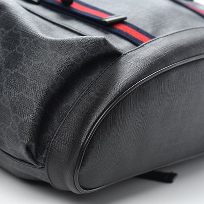 Gucci Soft GG Supreme Monogram Appia Calfskin Web Double Buckle Backpack Black 7 of 9