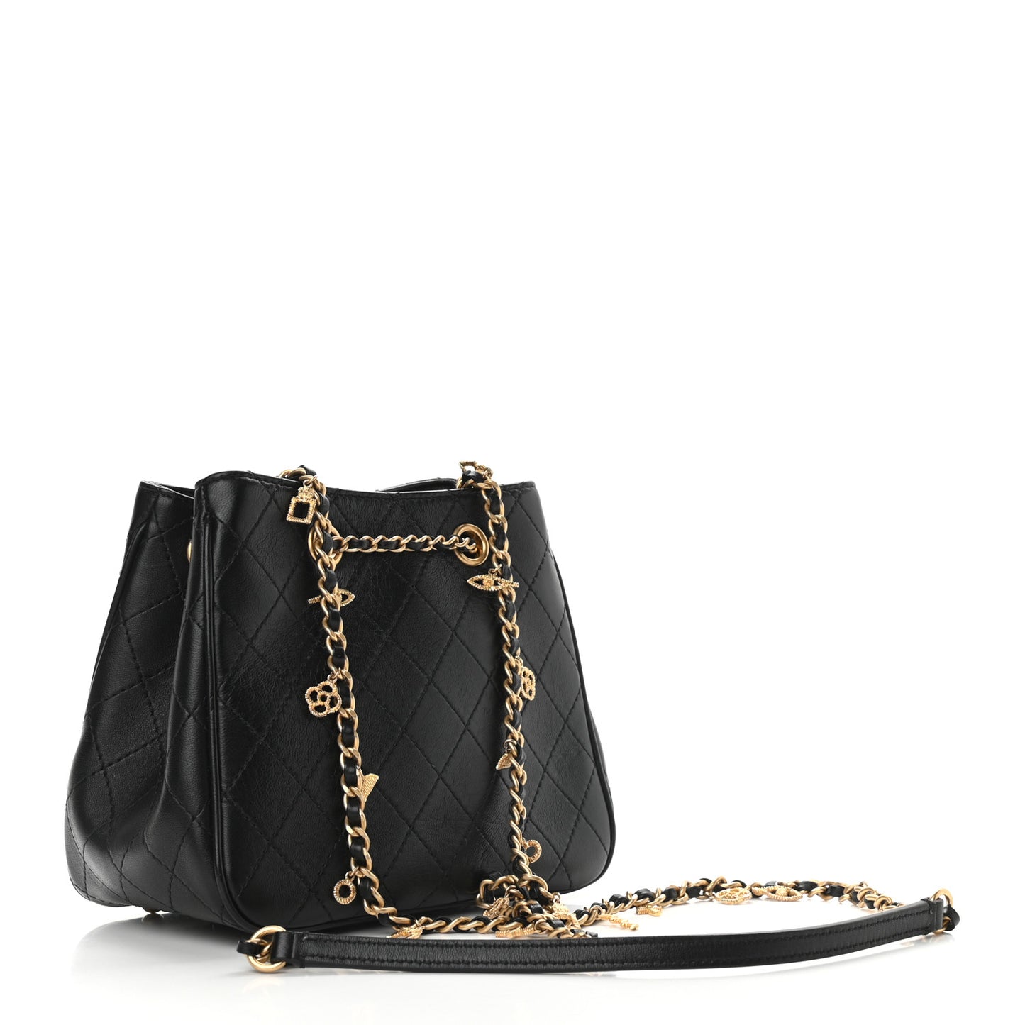 Calfskin Stitched Small Egyptian Amulet Drawstring Bag Black