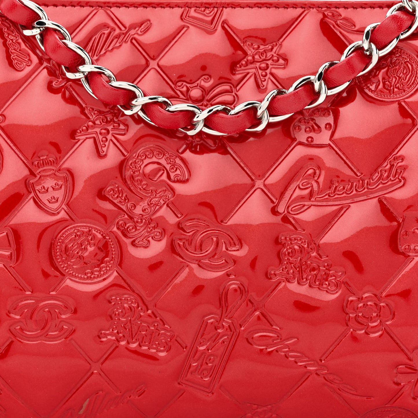 Patent Calfskin Lucky Symbols Pochette Red