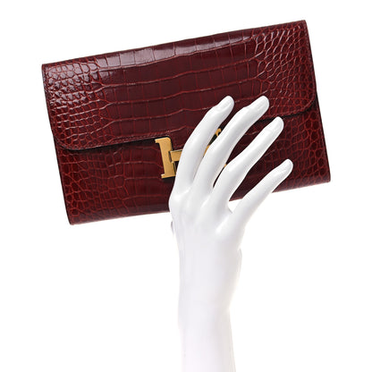 Hermes Shiny Alligator Constance Long Wallet Rouge Vif 2 of 10