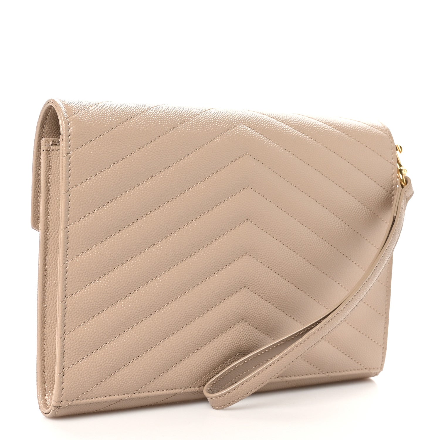 Saint Laurent Grain De Poudre Matelasse Chevron Monogram Envelope Clutch  Dark Beige 3 of 8