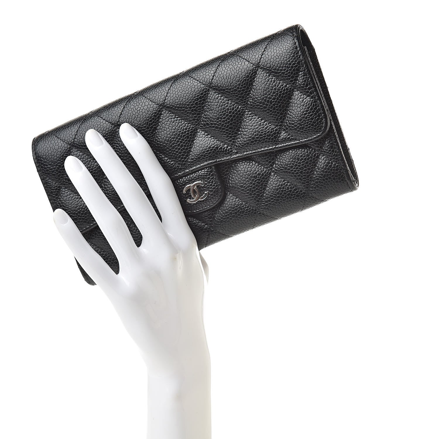 Chanel Caviar Quilted Large Flap Gusset Wallet Black 2 of 10