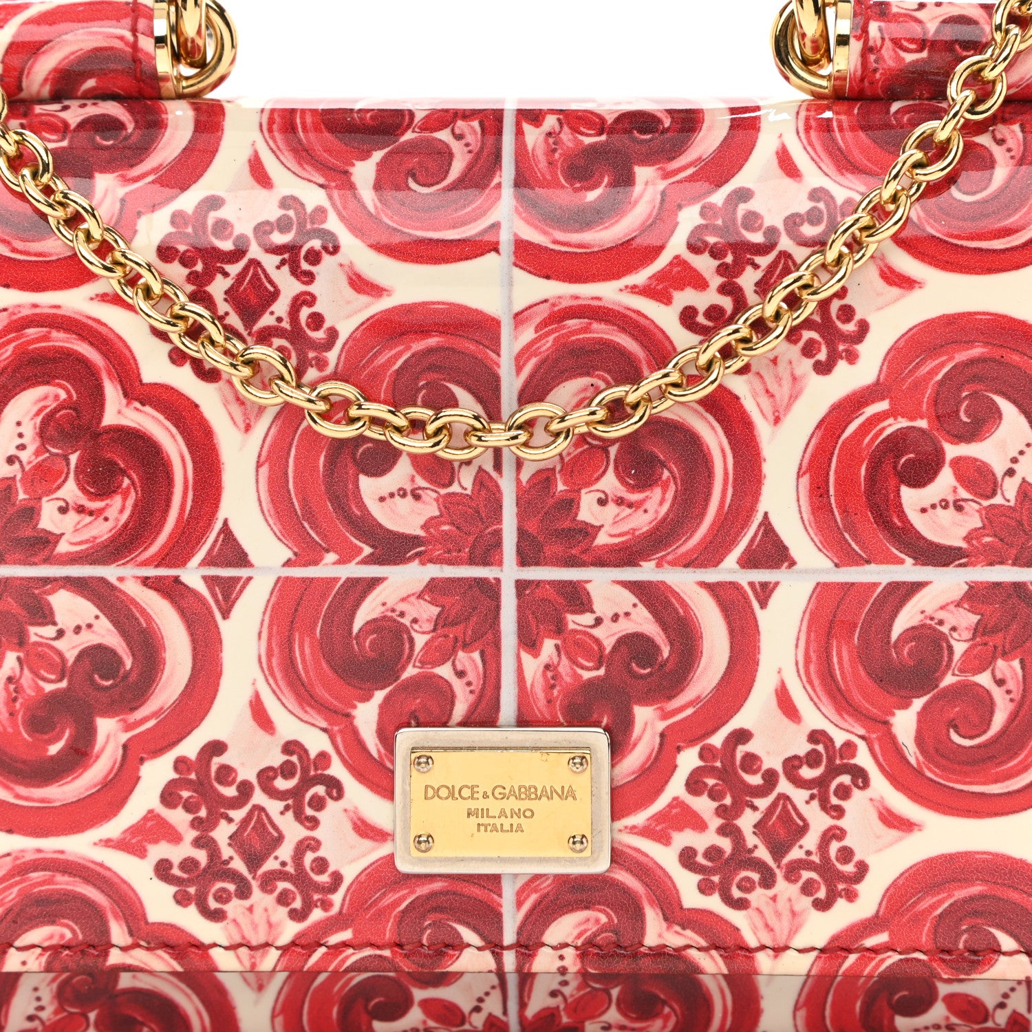 Dolce & Gabbana Patent Majolica Printed Mini Sicily Von Bag Red White 8 of 8
