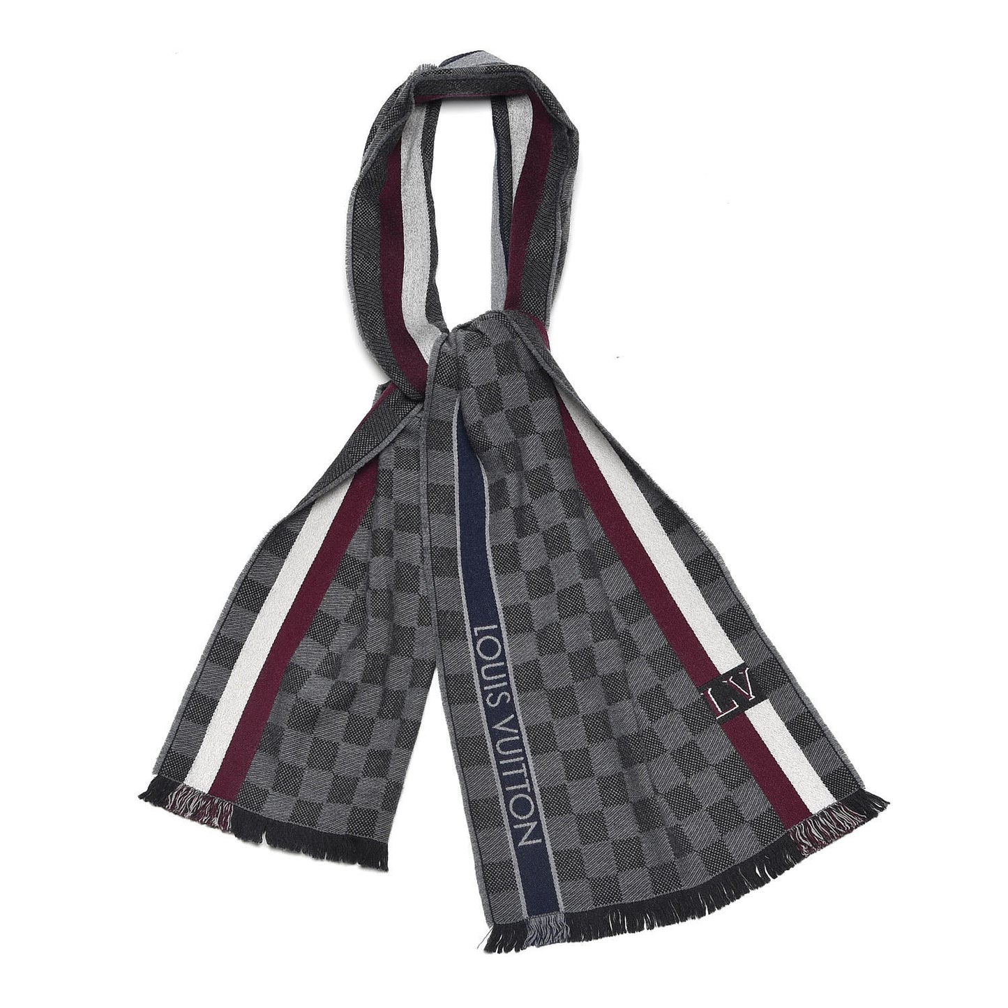 Wool Damier Messager Scarf Charcoal Grey