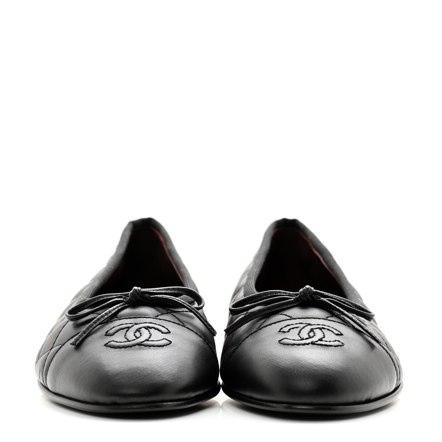 Aged Calfskin Quilted CC Cap Toe Ballerina Flats 38.5 Black