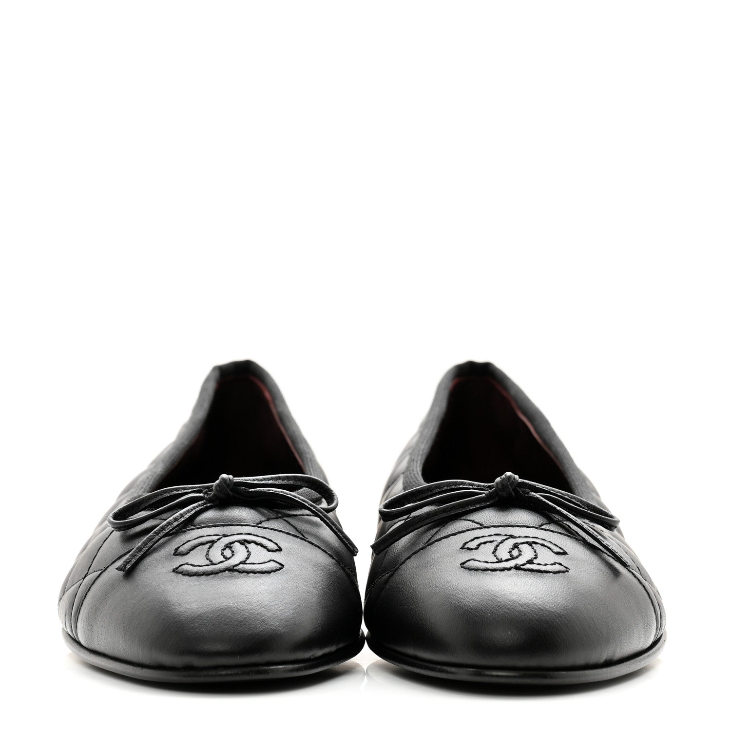 Chanel Aged Calfskin Quilted CC Cap Toe Ballerina Flats 38.5 Black 2 of 9