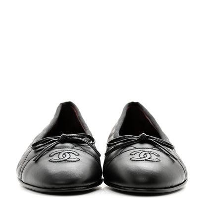 Chanel Aged Calfskin Quilted CC Cap Toe Ballerina Flats 38.5 Black 2 of 9
