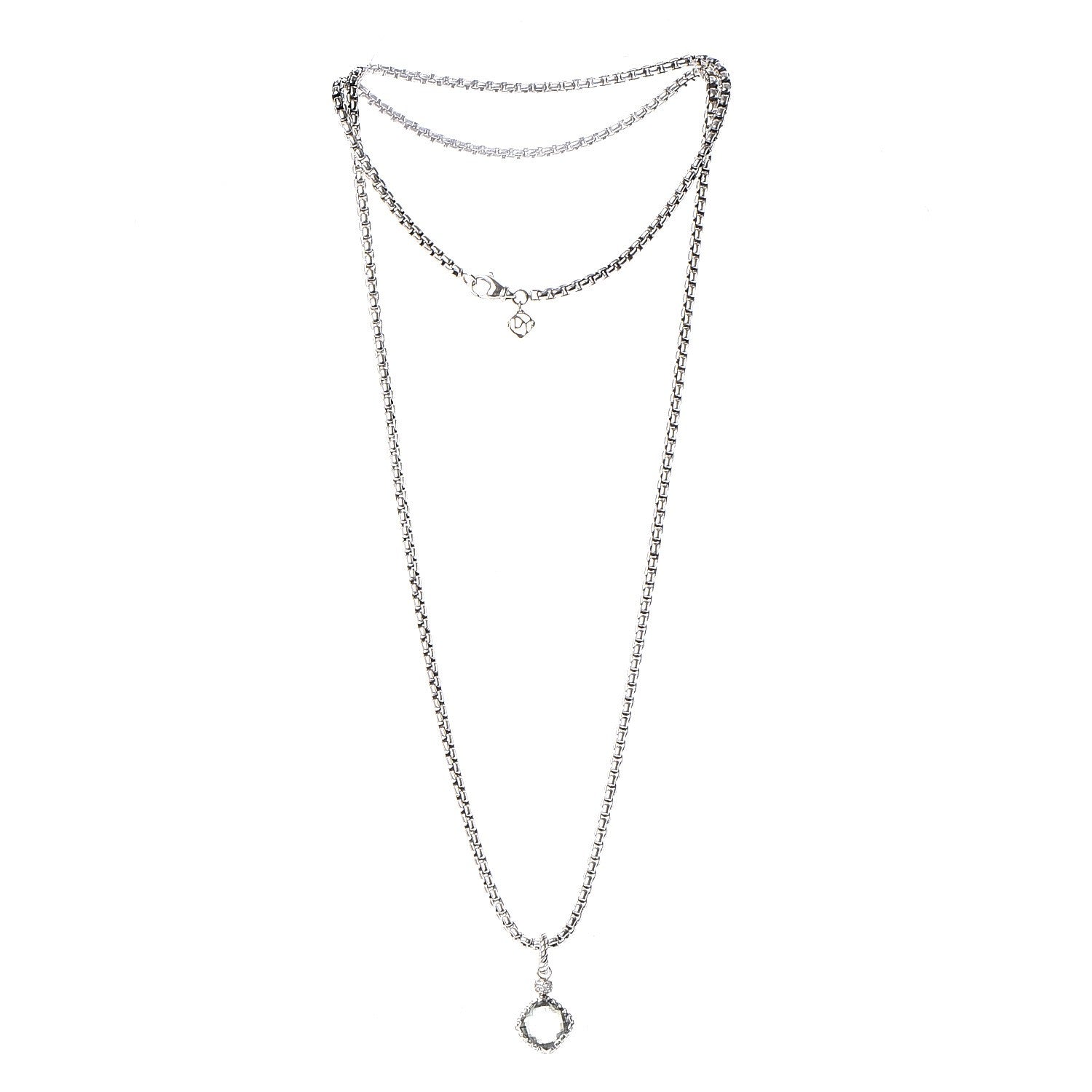 David Yurman Sterling Silver 14K Yellow Gold Pave Diamond Prasiolite 11mm Cushion On Point Pendant Necklace 4 of 7