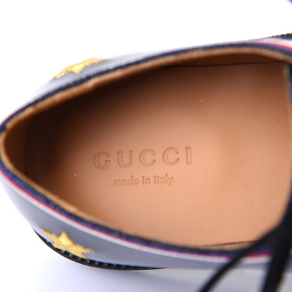Gucci Patent Bee Star Embroidered Womens Derby Loafers 35 Black 8 of 14