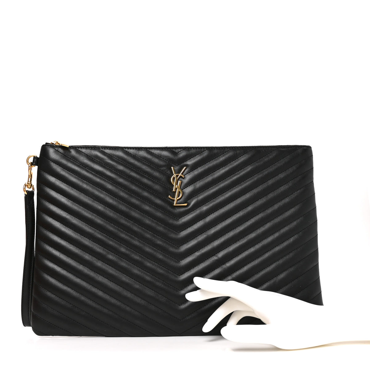 Calfskin Matelasse Chevron Monogram Document Holder Black