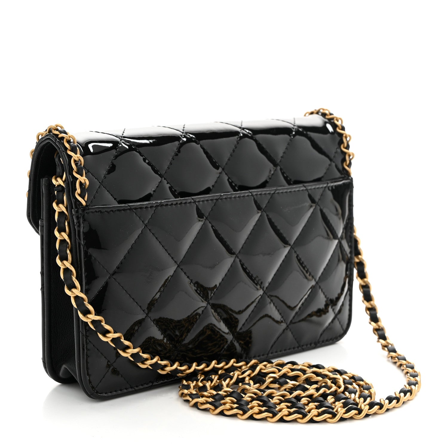 Chanel Patent Quilted Chain Around Heart Wallet On Chain WOC Black 3 of 12