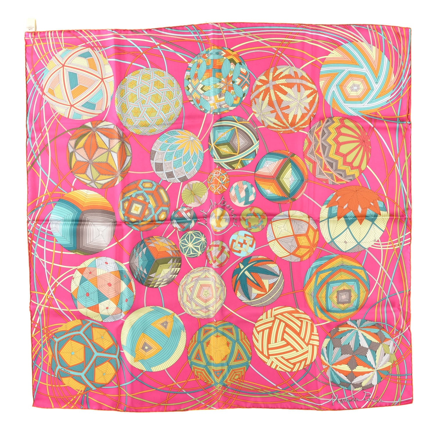 Hermes Silk L'Art Du Temari Scarf 90 Orange Fuchsia Vert 1 of 4