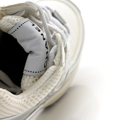 Chanel Fabric Laminated Calfskin Stretch CC Sneakers 36.5 White Silver 9 of 12