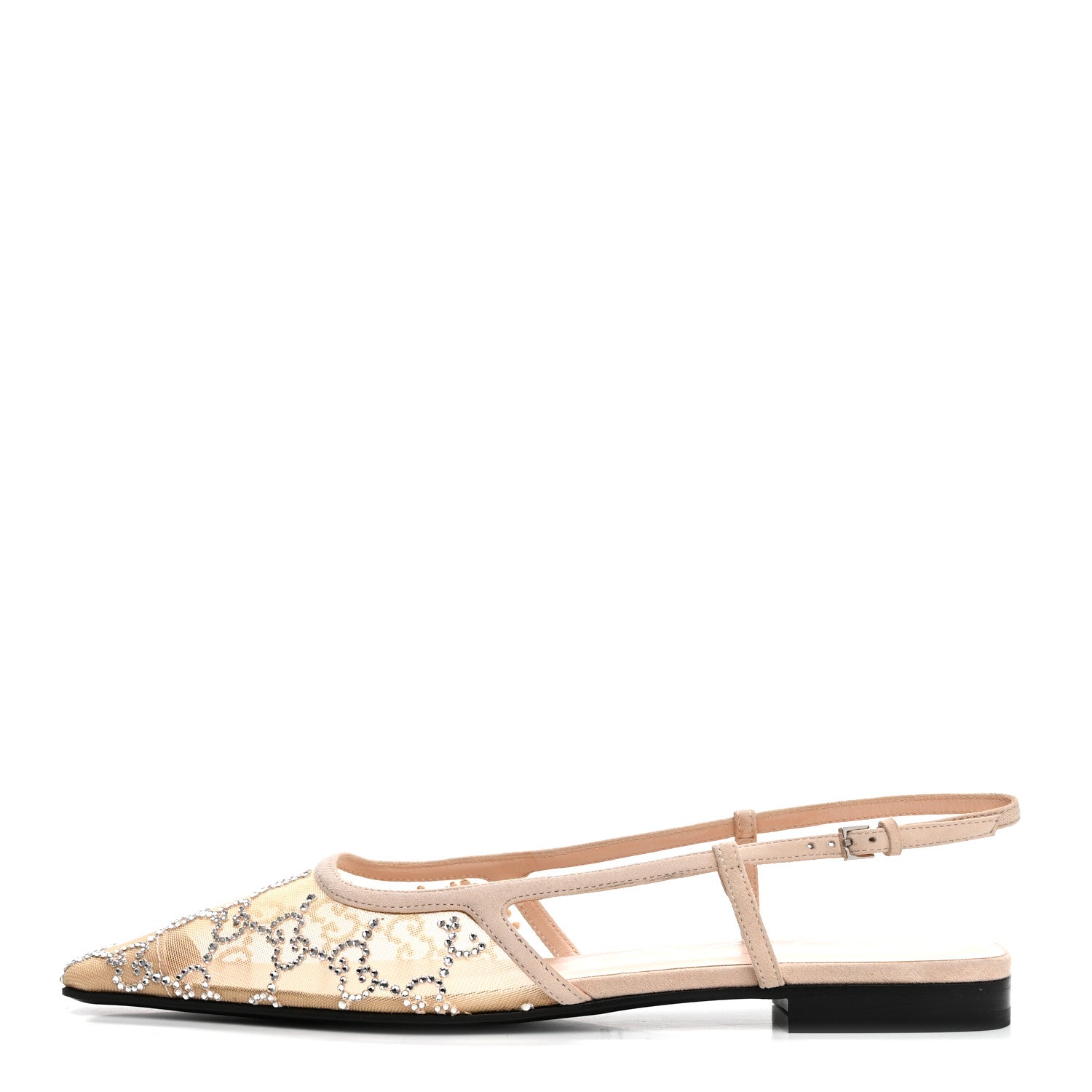 Gucci Suede Mesh Crystal GG Monogram Slingback Ballet Flats 37 Light Powder Skin Rose 1 of 9