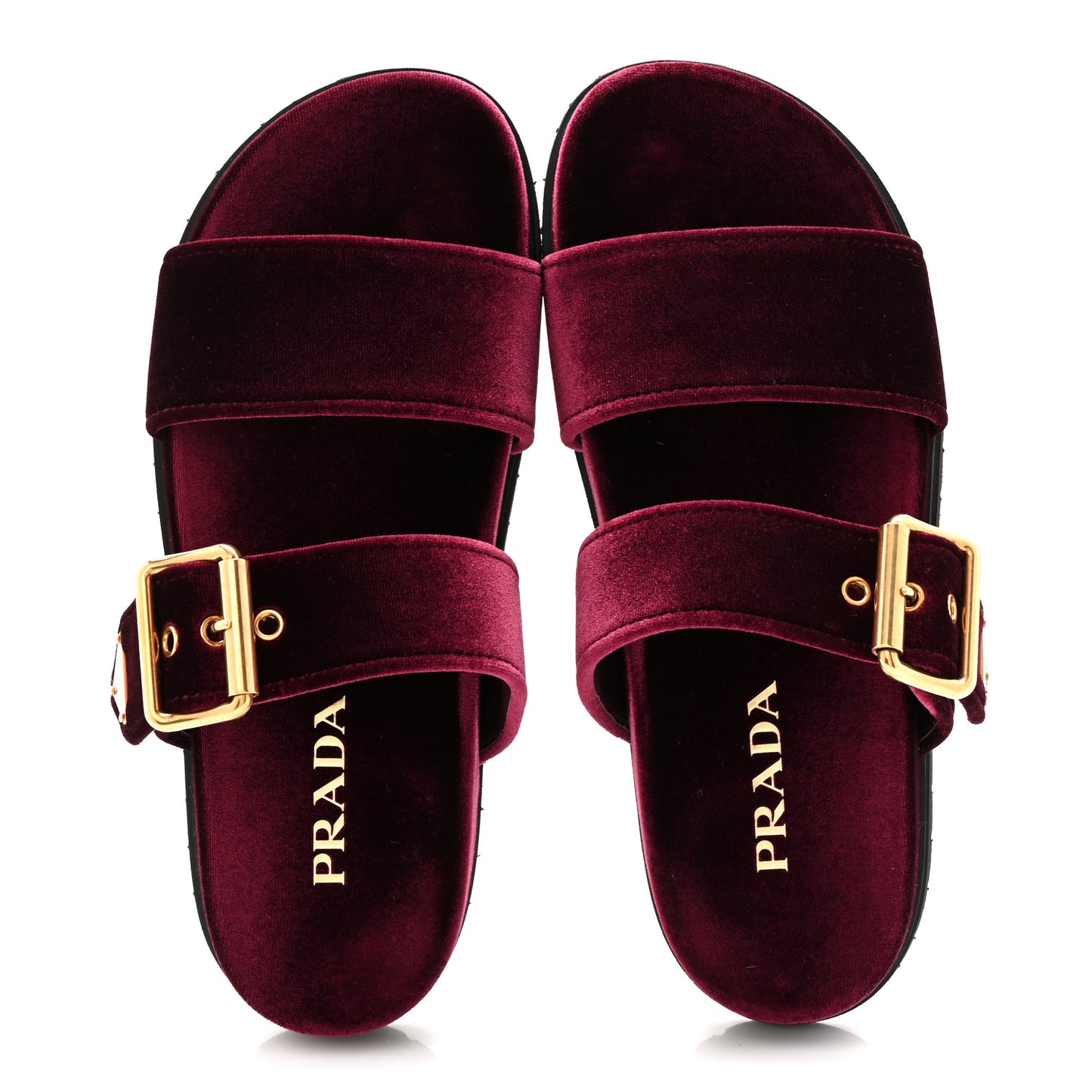 Velvet Metal Triangle Logo Womens Double Buckle 20mm Slide Sandals 37.5 Bordeaux