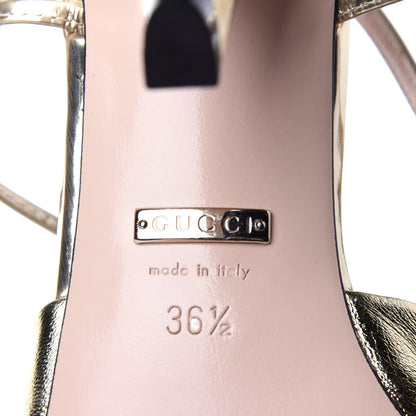 Gucci Metallic Nappa Bow Daphne High Heel Sandals 36.5 Platino 9 of 13
