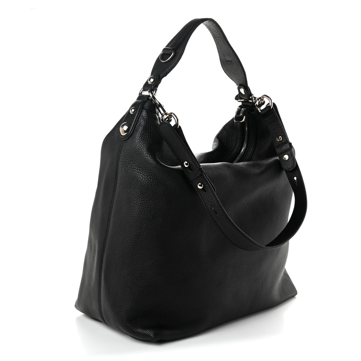 Pebbled Calfskin Large Icon Bit Hobo Black