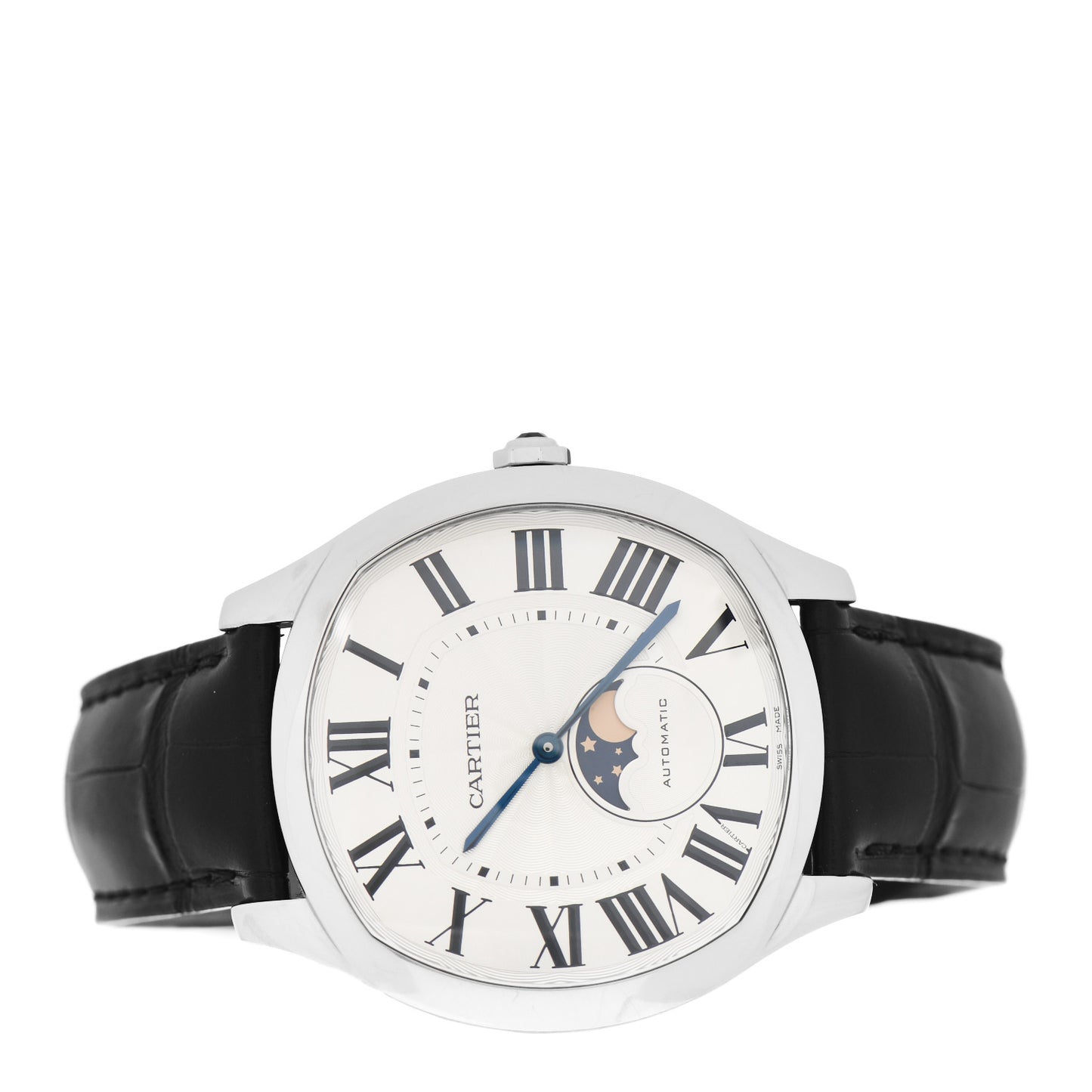Stainless Steel Alligator 41mm Drive De Cartier Moon Phases Automatic Watch