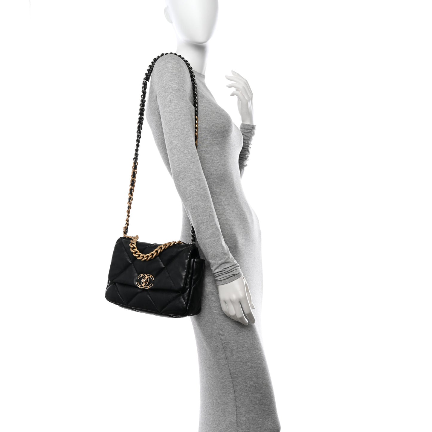 Lambskin Quilted Medium Chanel 19 Flap Black