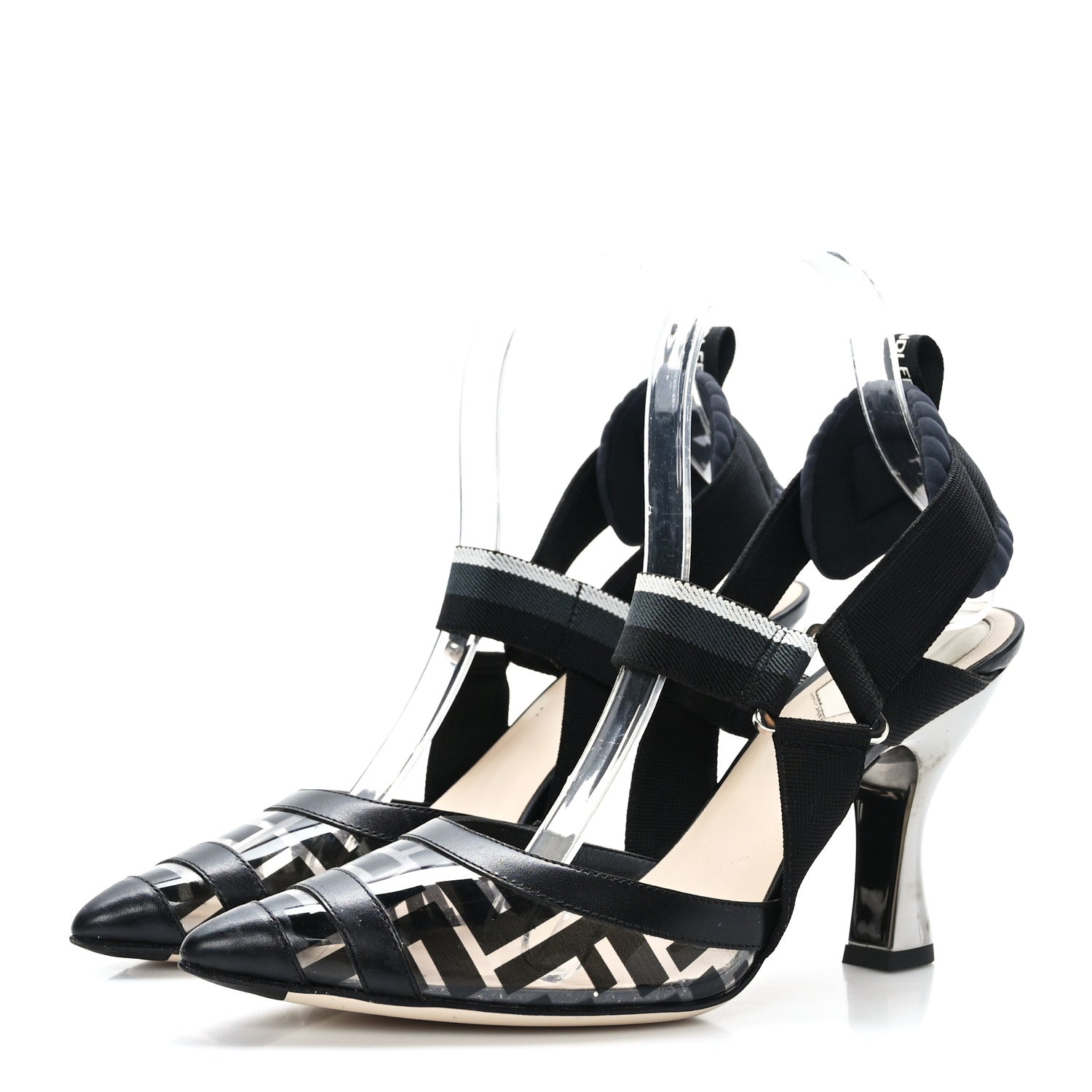 Fendi PVC Vitello FF Colibri 85mm Slingback Pumps 38 Transparent Black 3 of 9