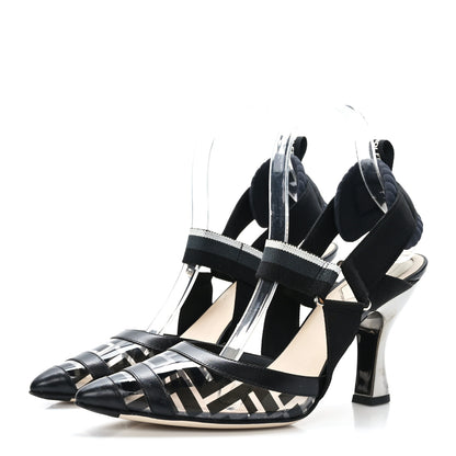 Fendi PVC Vitello FF Colibri 85mm Slingback Pumps 38 Transparent Black 3 of 9