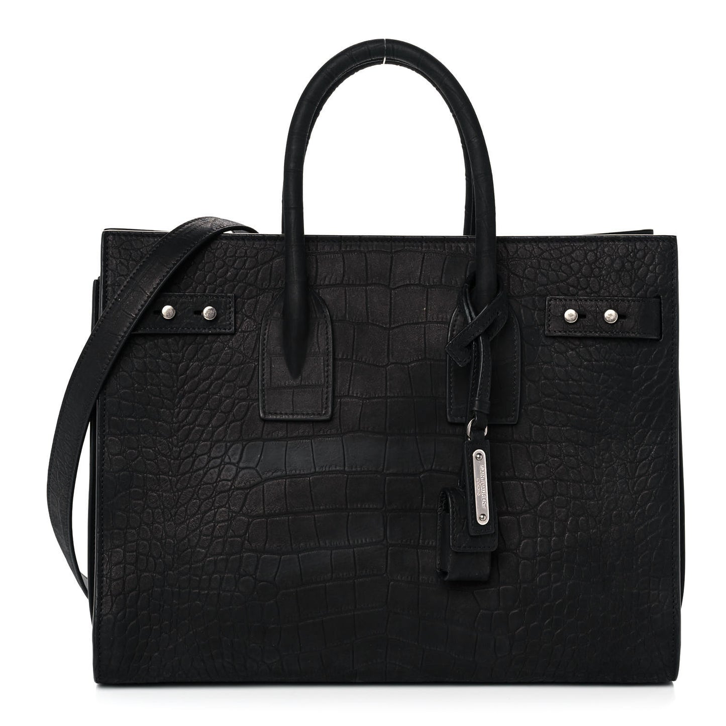 Crocodile Embossed Suede Small Supple Sac de Jour Black