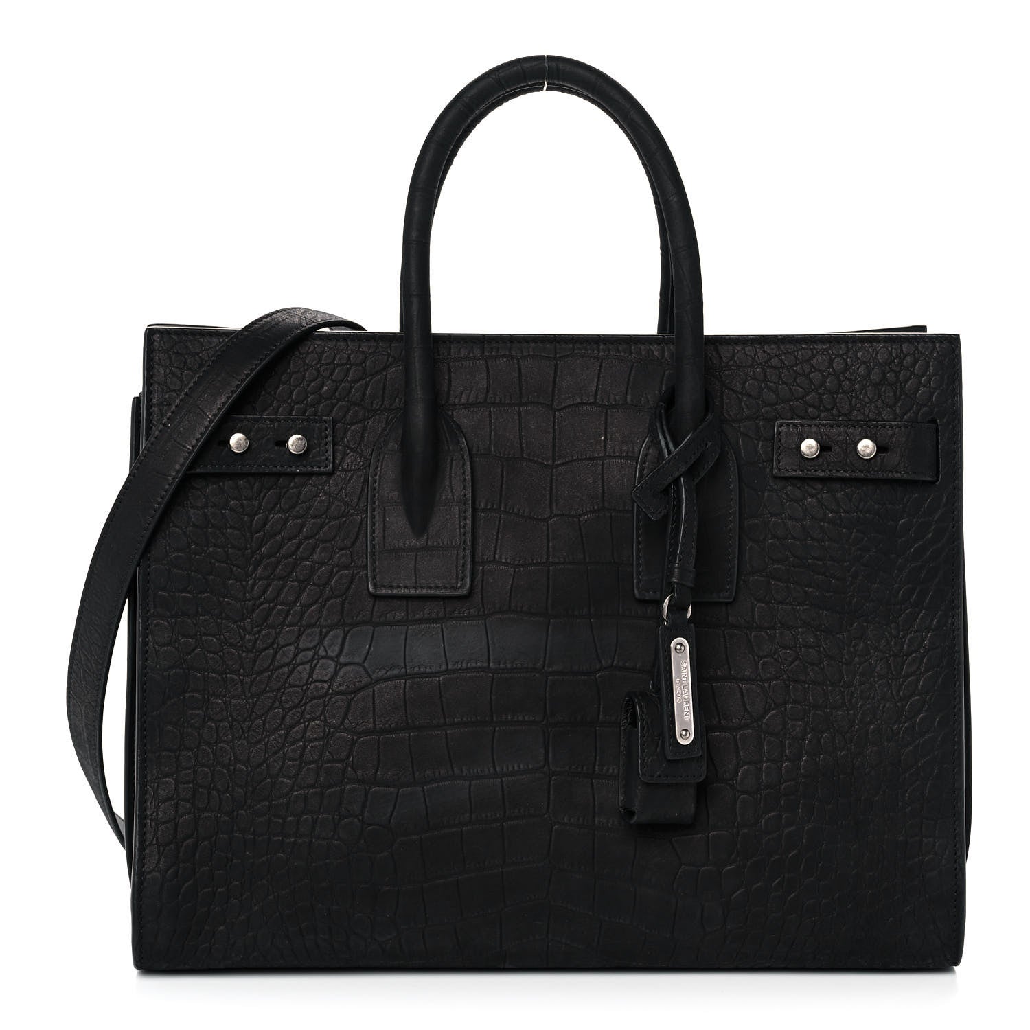 Saint Laurent Crocodile Embossed Suede Small Supple Sac de Jour Black 1 of 9