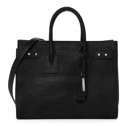 Saint Laurent Crocodile Embossed Suede Small Supple Sac de Jour Black 1 of 9