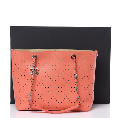 Chanel Perforated Grained Calfskin Small Shopping Tote Coral Beige 10 of 10