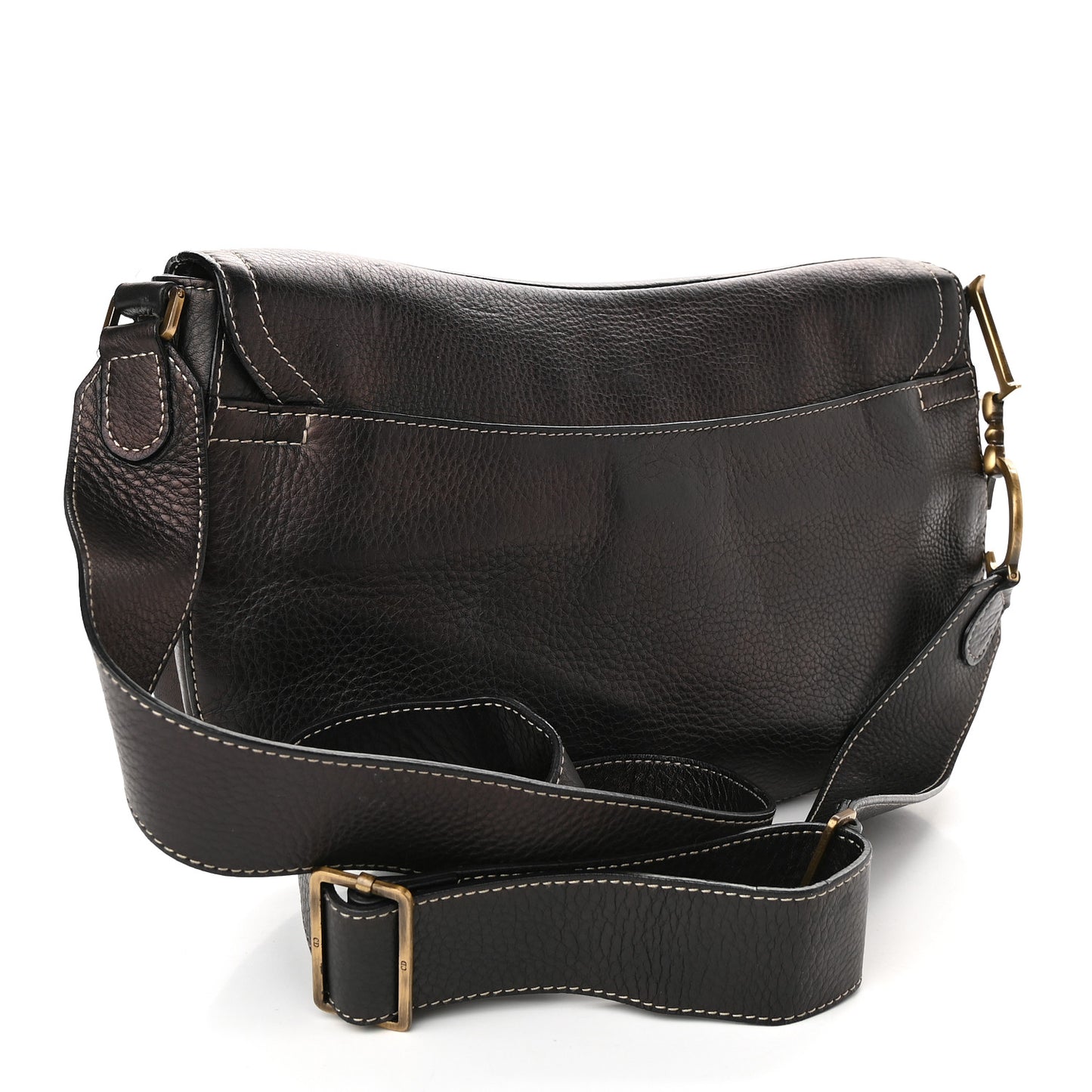 Metallic Calfskin Baudrier Saddle Bag Brown