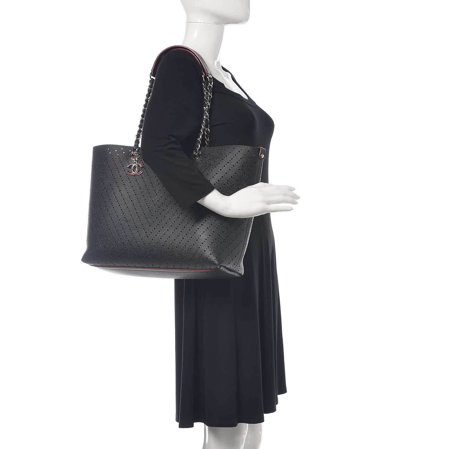 Chanel Perforated Grained Calfskin Large Shopping Tote Black 2 of 11