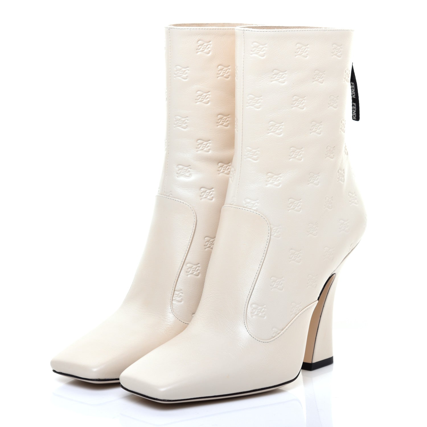 Fendi Vitello Karligraphy Embossed FFreedom High Heel Ankle Boots 39 White 3 of 8