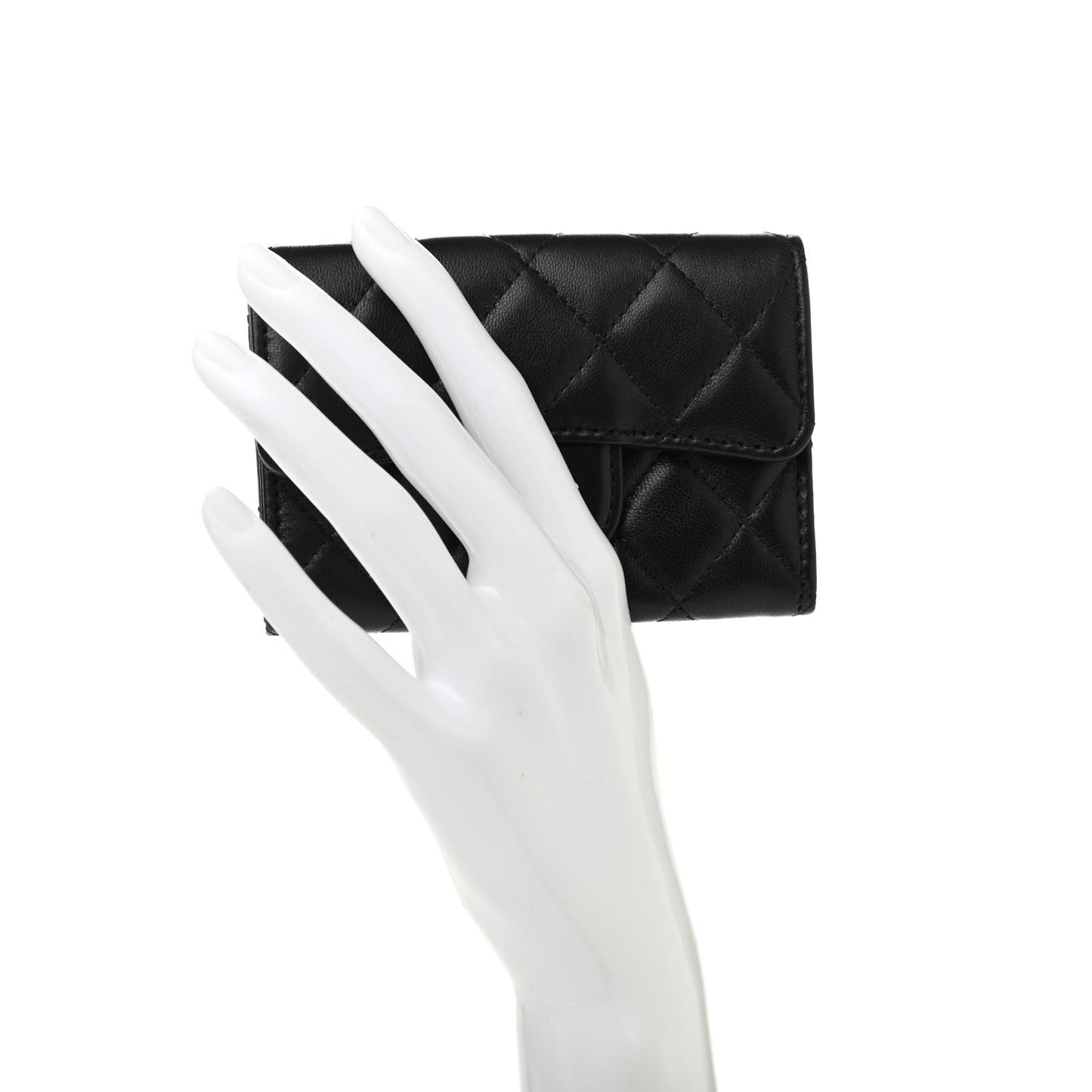 Lambskin Quilted Flap Card Holder Wallet Black