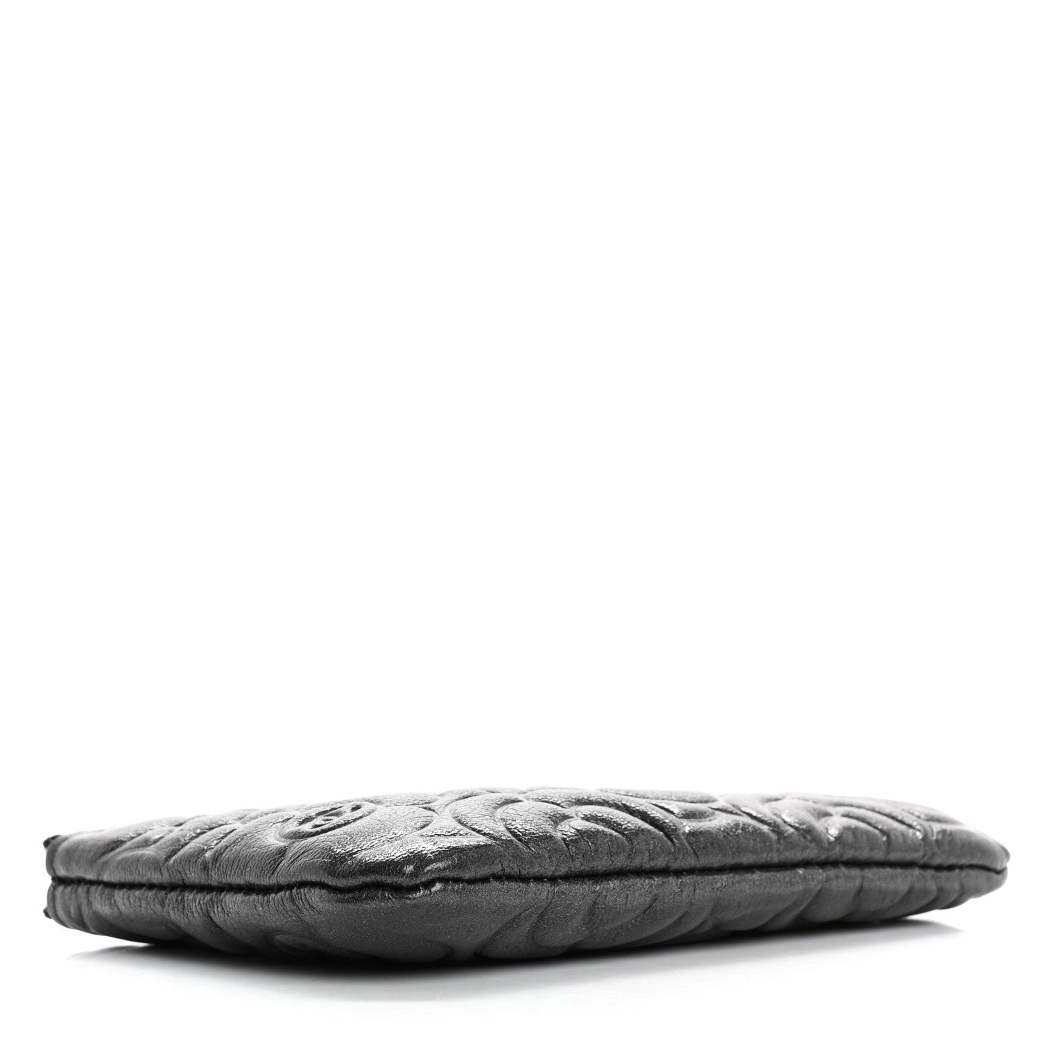 Chanel Goatskin Camellia Embossed Cosmetic Pouch Anthracite 4 of 12