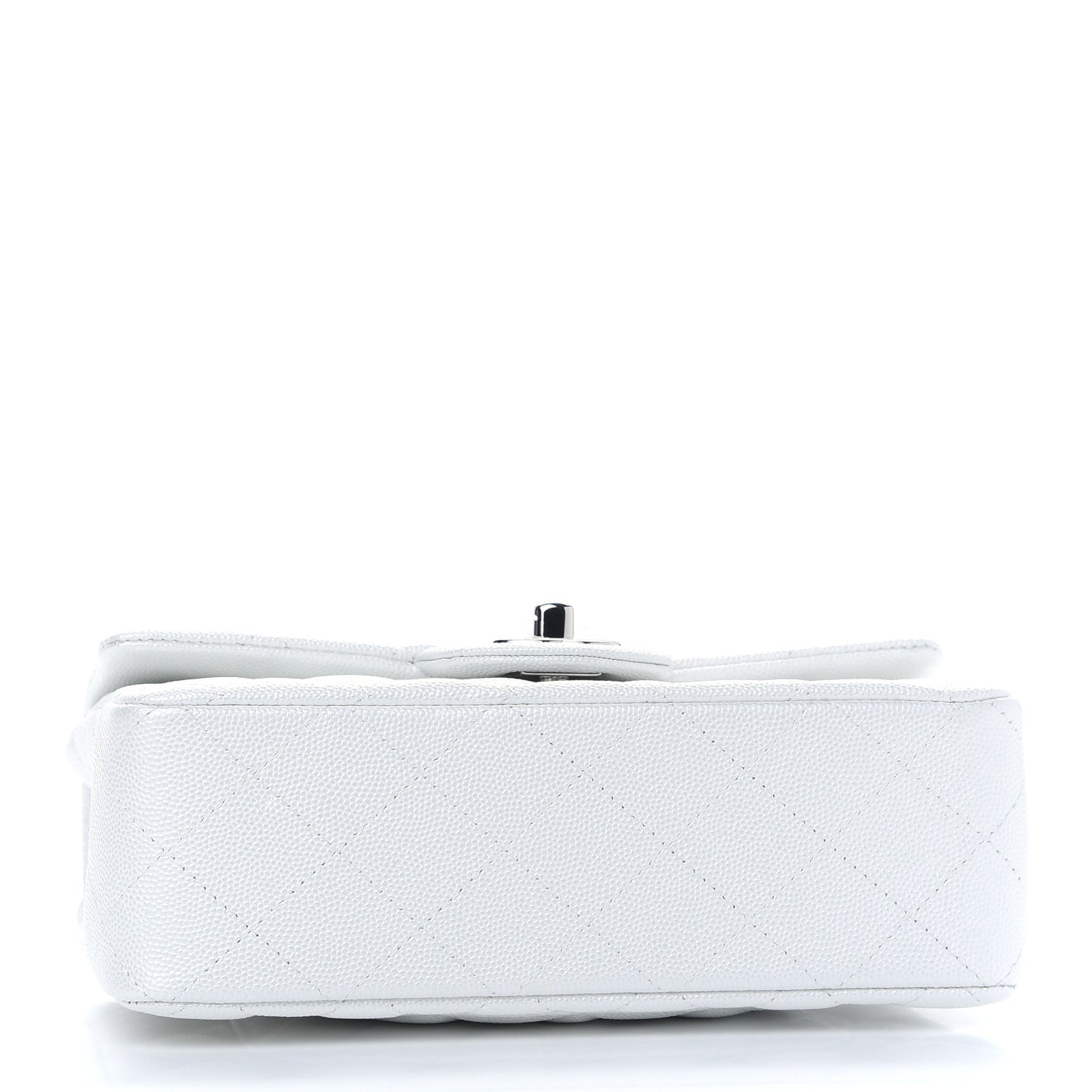 Iridescent Caviar Quilted Mini Top Handle Rectangular Flap White