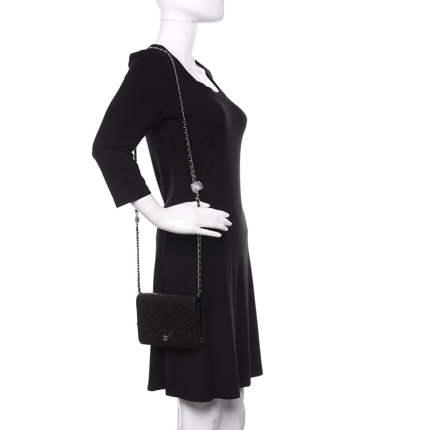 Caviar Camellia Embossed Wallet On Chain WOC Black