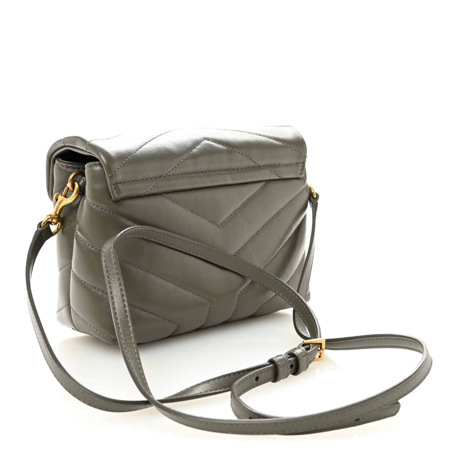 Saint Laurent Calfskin Y Quilted Monogram Toy Loulou Crossbody Bag Grey Kaki 3 of 11