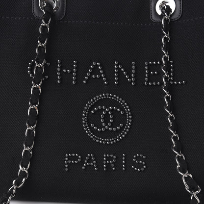 Chanel Canvas Pearl Medium Deauville Tote Black 10 of 10