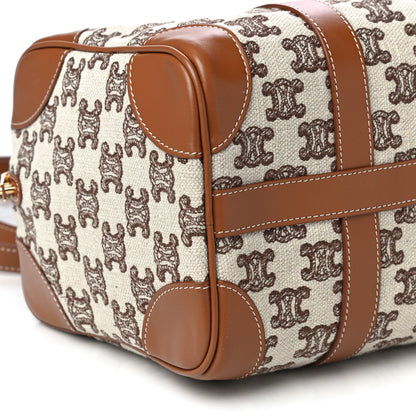 Celine Triomphe Textile Calfskin Small Boston Bag Brown 10 of 12