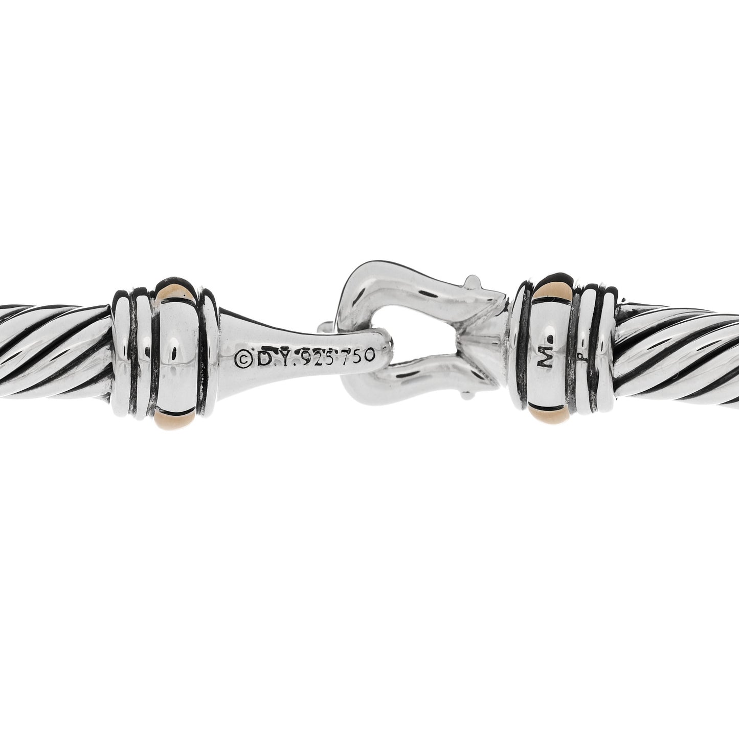 Sterling Silver 18K Yellow Gold 4mm Cable Classic Buckle Bracelet