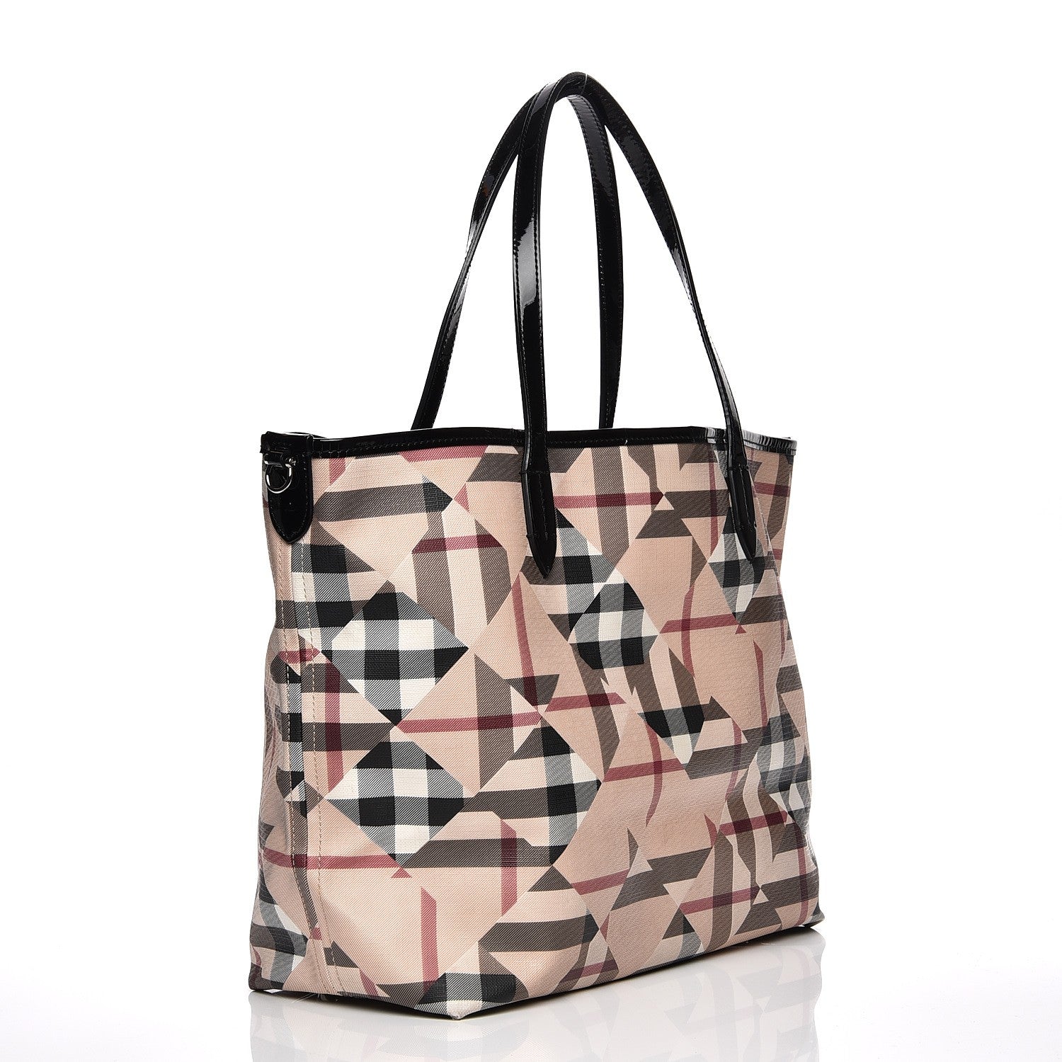 Burberry Patent Trim Patchwork Check Tote Black 3 of 7