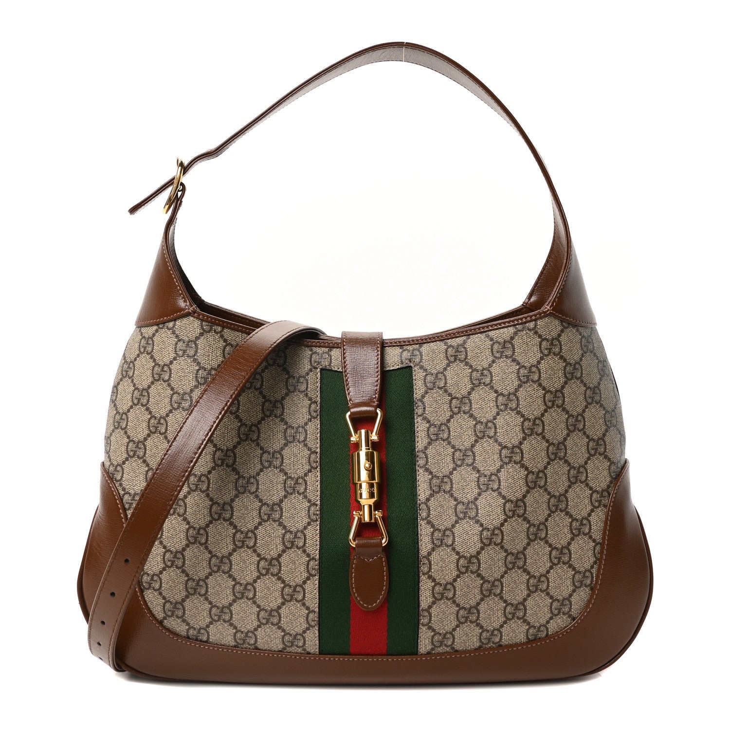 Gucci GG Supreme Monogram Azalea Calfskin Web Medium Jackie 1961 Hobo Beige Ebony Brown Sugar 1 of 10