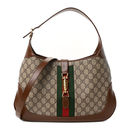 Gucci GG Supreme Monogram Azalea Calfskin Web Medium Jackie 1961 Hobo Beige Ebony Brown Sugar 1 of 10