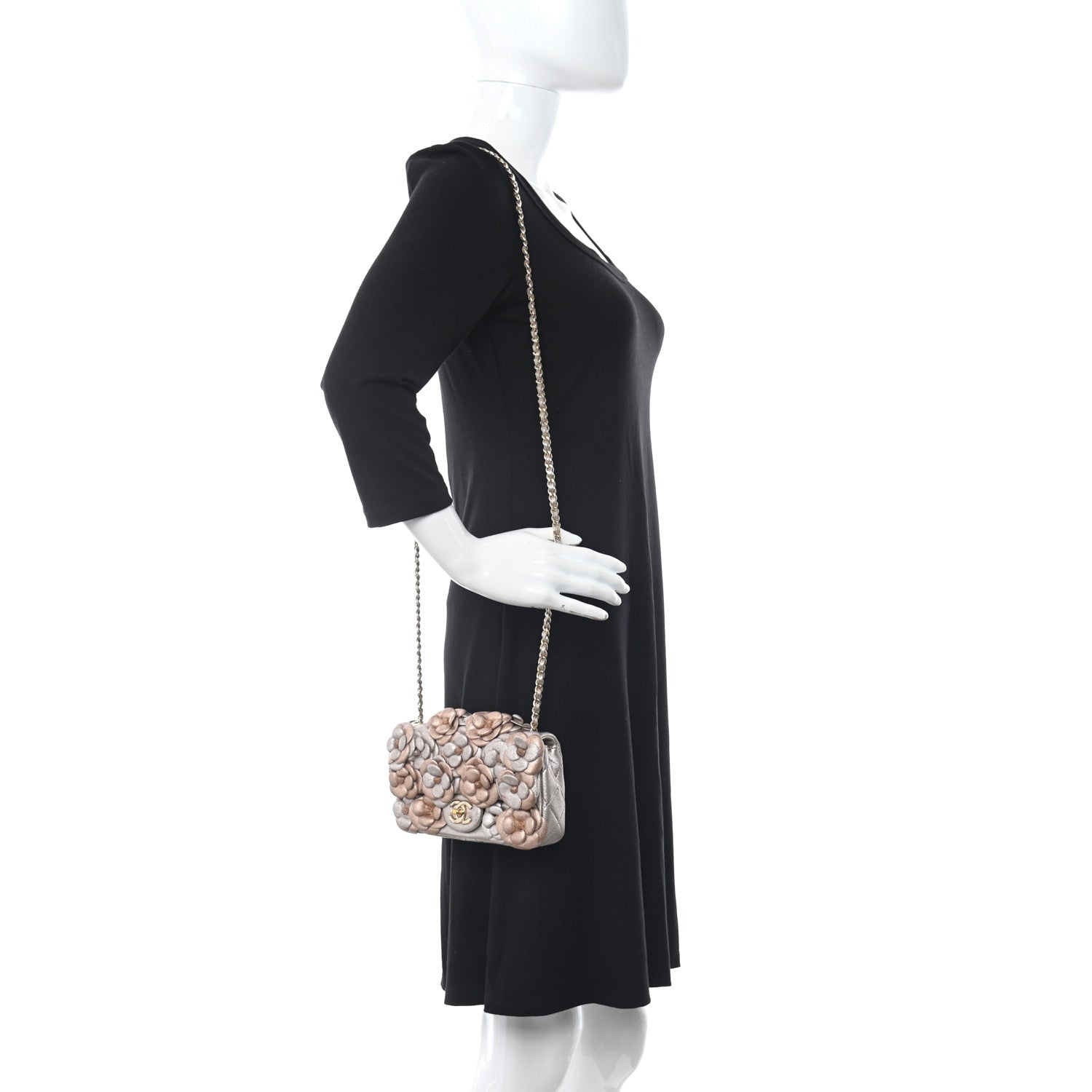 Chanel Metallic Lambskin Quilted Mini Camellia Flap Silver Gold 2 of 13