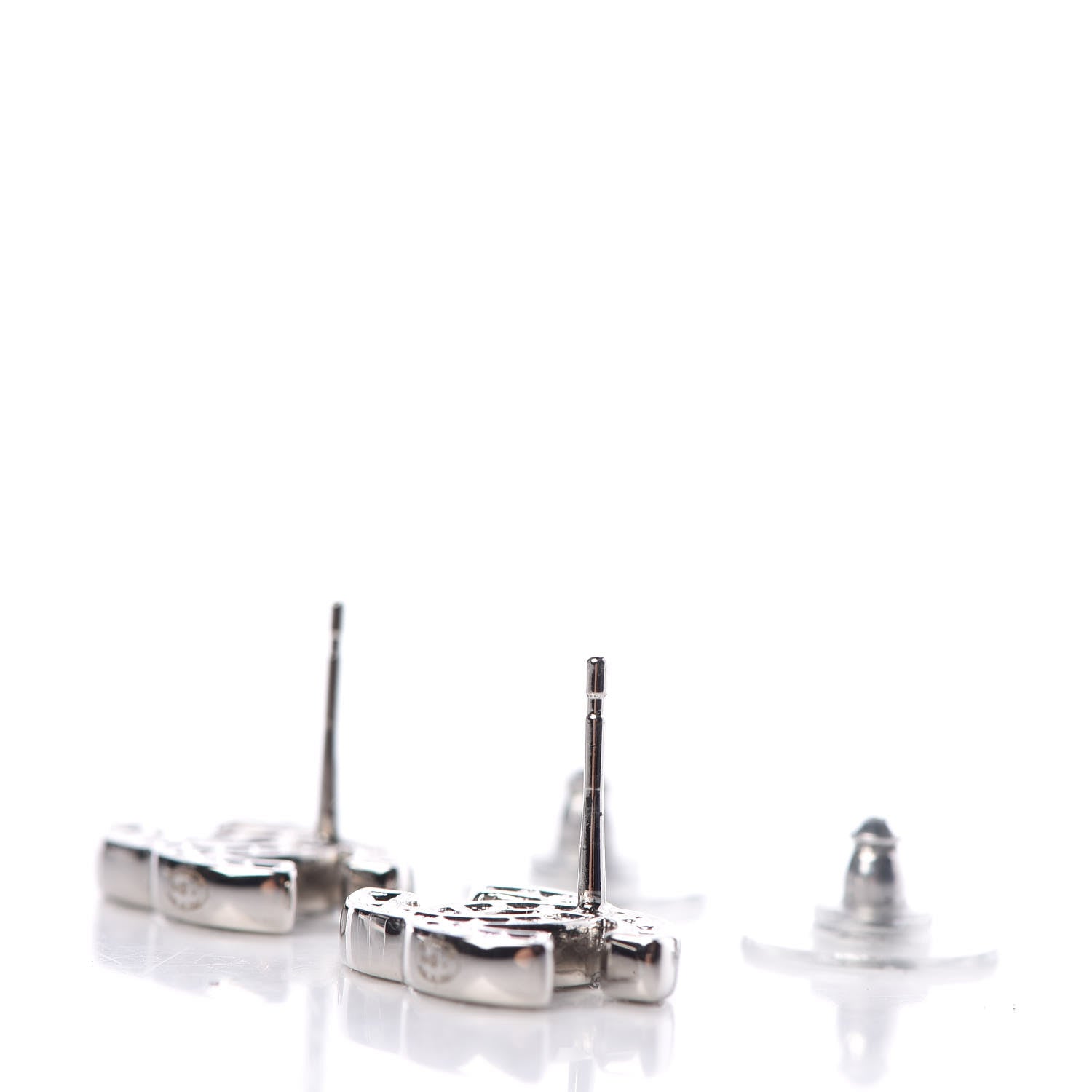 Chanel Crystal Timeless CC Earrings Silver 3 of 5