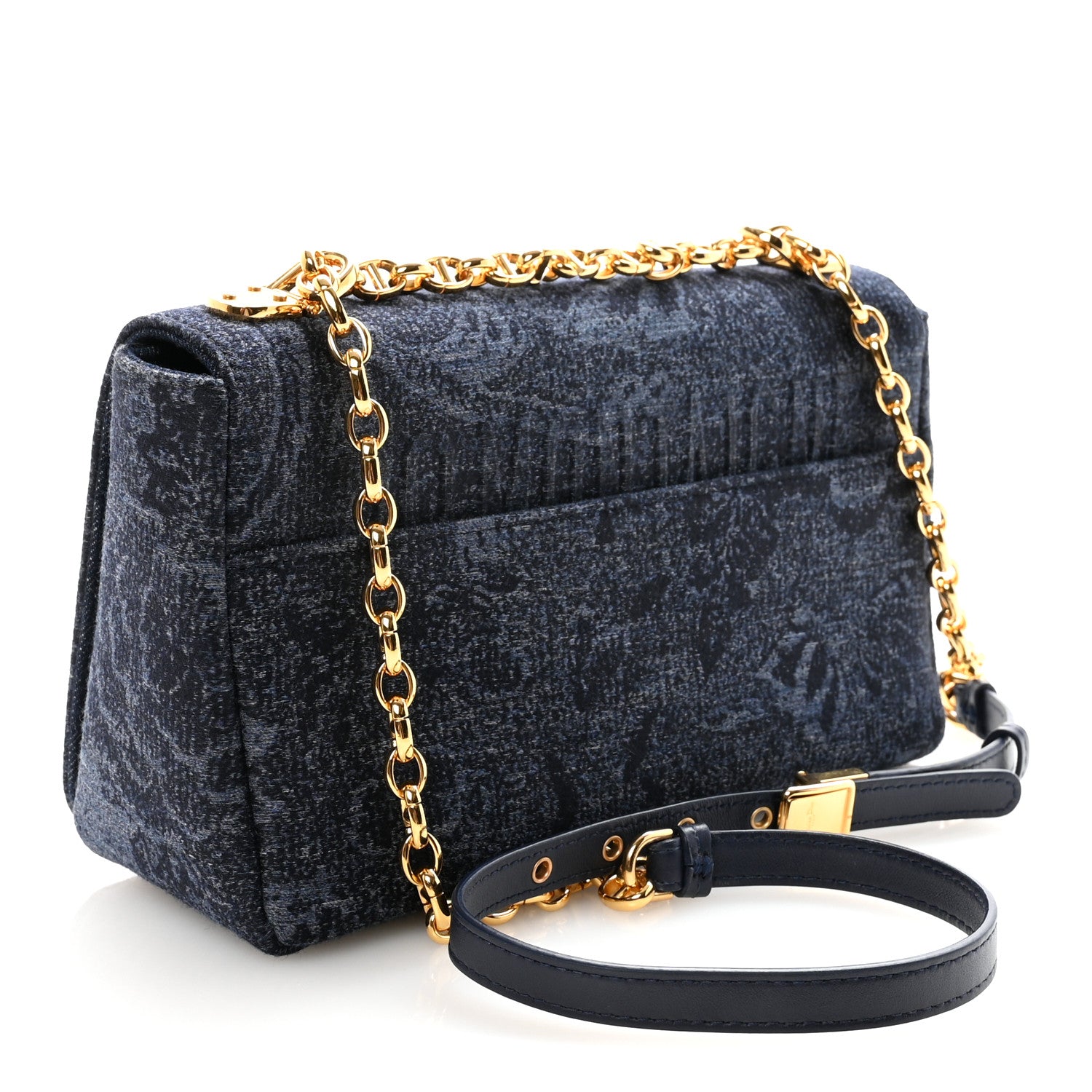 Christian Dior Denim Brocart Print Medium Caro Bag Blue 3 of 10