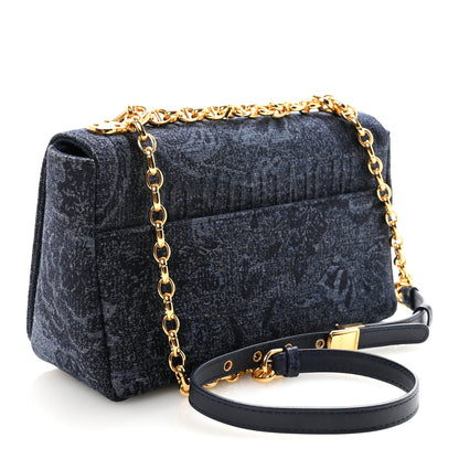 Christian Dior Denim Brocart Print Medium Caro Bag Blue 3 of 10