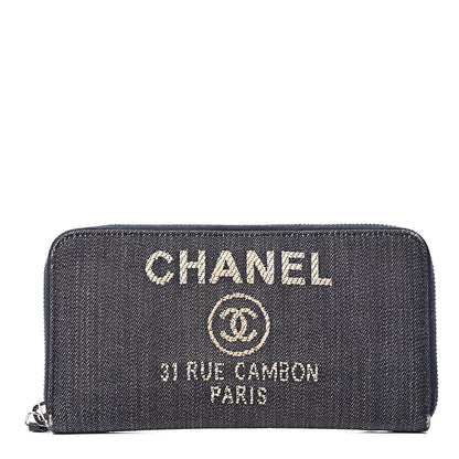 Chanel Denim Deauville Zip Around Wallet Dark Blue 1 of 14