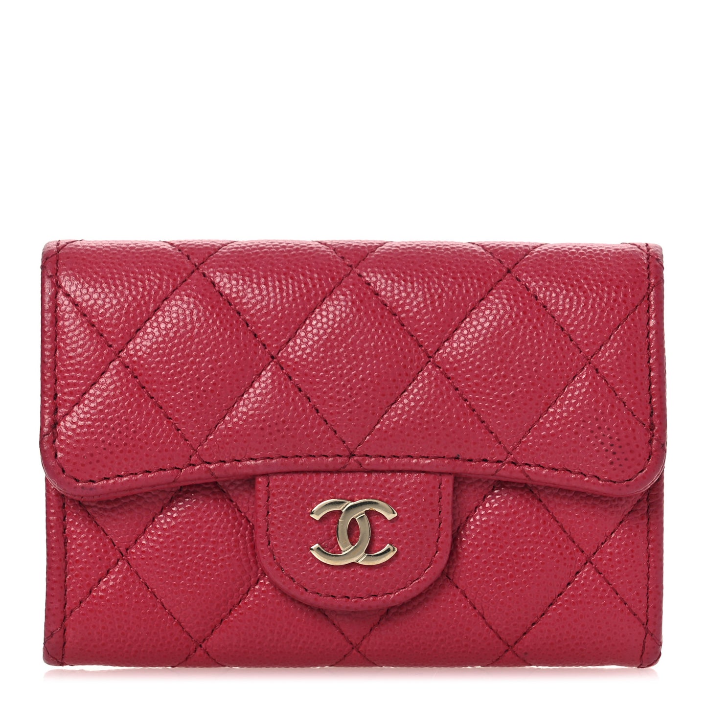 Caviar Quilted Flap Card Holder Wallet Red