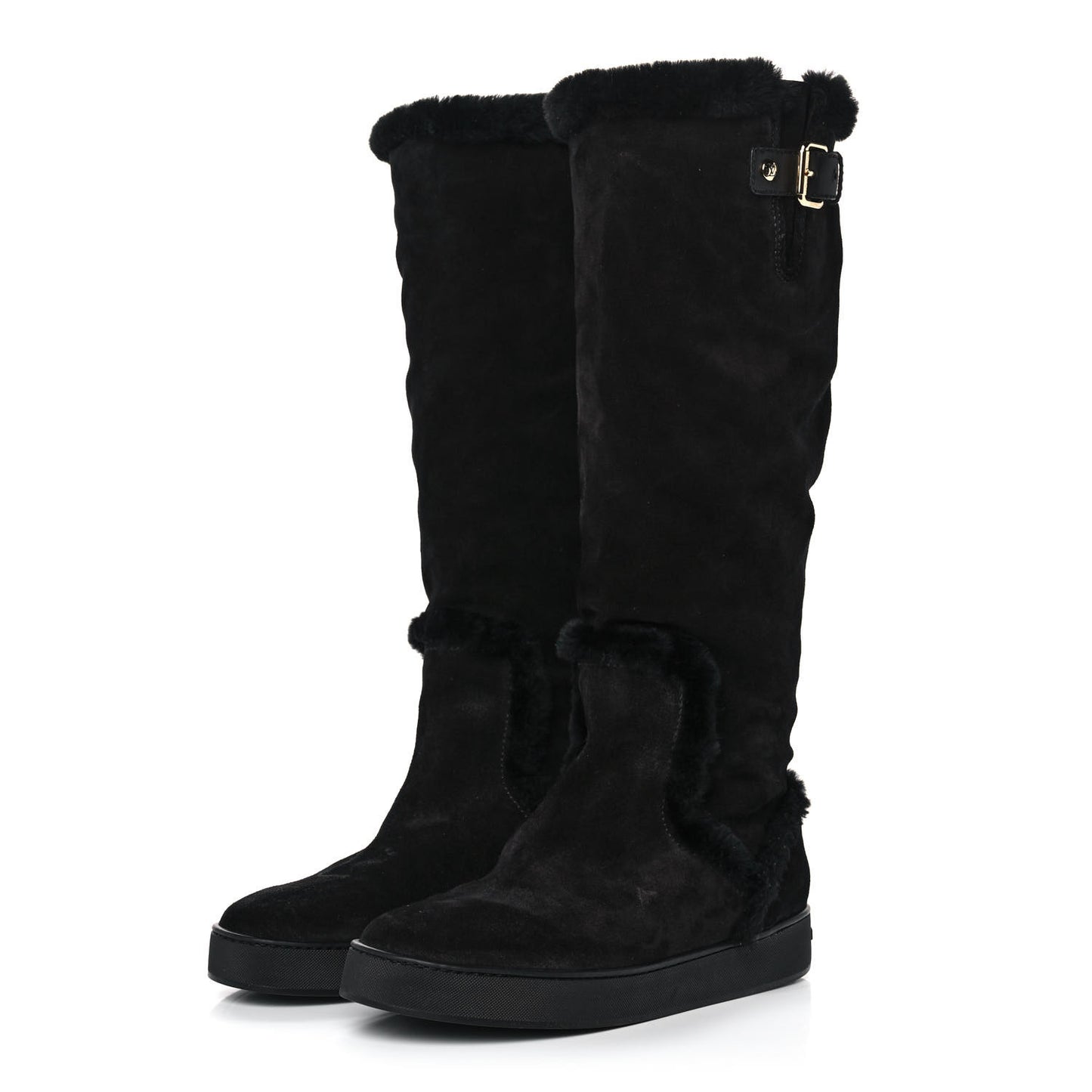 Suede Fur Tall Boots 37 Black